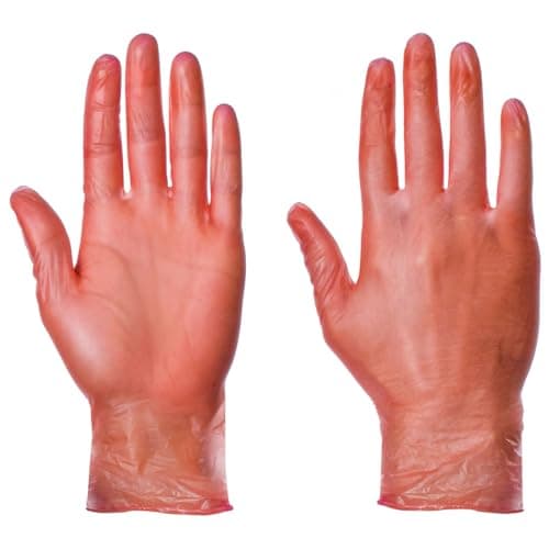 Image of Supertouch Vinyl Gloves - Powder-Free Latex-Free Disposable Gloves | Clear Non-Sterile Ambidextrous Smooth Finish Beaded Cuff | Food-Safe, Red, X-Large, 100pcs