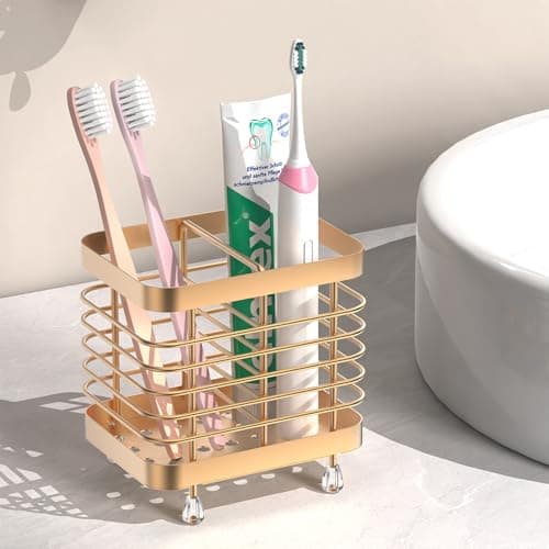 Image of Luxspire Toothbrush Holders for Bathroom, Stainless Steel Electric Toothbrush Holder Wall Mounted, Shower Toothbrush Toothpaste Holder, Bathroom Organizer Essentials, 2 Slots, Rose Gold