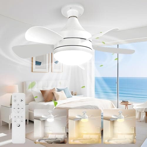 Image of Vutlace Ceiling Fans with Lights and Remote, Quiet Ceiling Fans with 5 Blades, Ceiling Fan Light 3000K-6000K 3 Colors Dimmable for Bedroom, Garage, Kitchen, Living Room, Patio