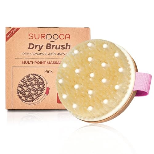 Image of SURDOCA Dry Brushing Body Brush for Lymphatic Drainage, Wet & Dry Body Scrubber, Natural Exfoliating Brush, Pink