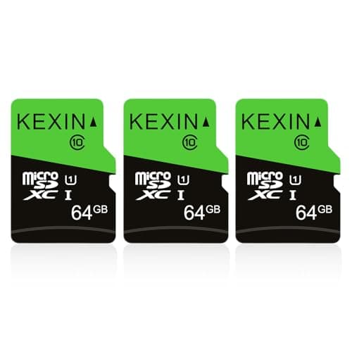 Image of KEXIN 64GB Micro SD Card 3 Pack Microsd Memory Card UHS-1, Class 10 MicroSDXC TF Card 64 GB SD Card with SD Adapter for Phones, Monitor, Drone, Dash cam, Fire Table, Switch (C10, U1, Black Green)