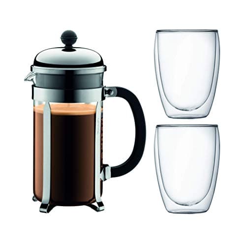 Image of Bodum Chambord K1928-16-1 Cafetière Set with 8 Cups 1.0 L + 2 Double-Walled Glasses 0.35 L