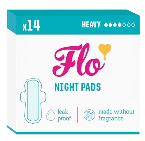 Image of Flo Bamboo Night Period Pads – Super Absorbent, Soft, Thin - Winged Leak-Free Pads for Regular Flow – 14 Pads