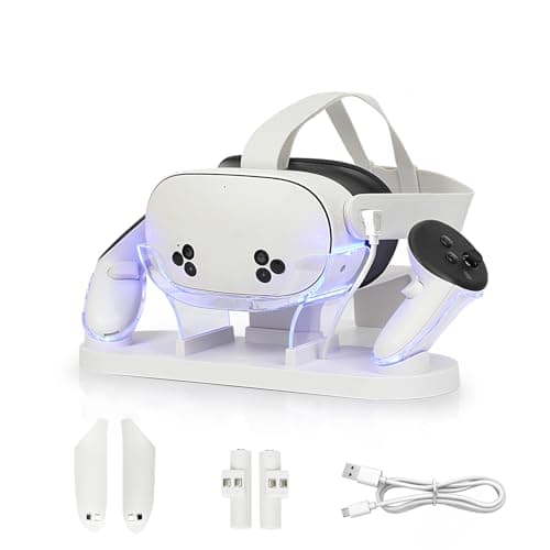 Image of Charging Dock for Meta Quest 3S/Quest 3, VR Charger Stand Compatible with Quest3S/Quest3 with LED/RGB Light, Headphone Charging Station and Quest 3S/Quest3 Controller (White)