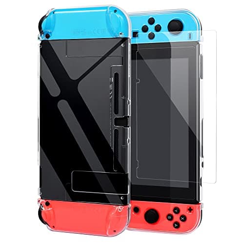 Image of Dockable Protective Cover Case with Screen Protector Compatible with Nintendo Switch, YUANHOT Switch Hard Shell Case and Thumb Grip Caps Accessories, Crystal Plastic Clear Case Protector