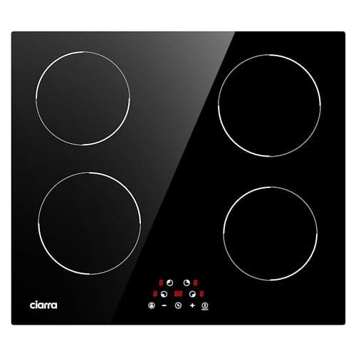 Image of CIARRA CABBIH4-D Built-in Induction Hob 4 Zones Touch Control Ceramic Glass Plate 9 Power Levels Fast Heating Child Safety Lock Black