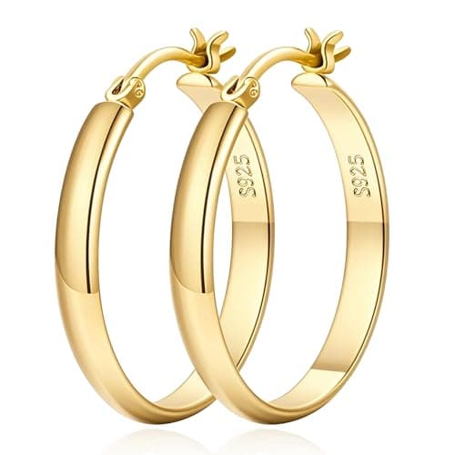 Image of LOUMILEO 4mm Wide Large Gold Hoop Earrings for Women Lightweight 14K Gold Plated Hoop Earrings Hypoallergenic Big Thin Hoops Earring for Women 30/40/50/60/70mm