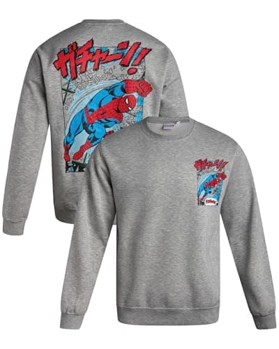 Image of Marvel Avengers Mens Sweatshirt - The Amazing Spiderman Punisher Deadpool Fleece Crewneck Pullover Graphic Sweatshirt for Men, Spiderman Light Heather Grey, Small