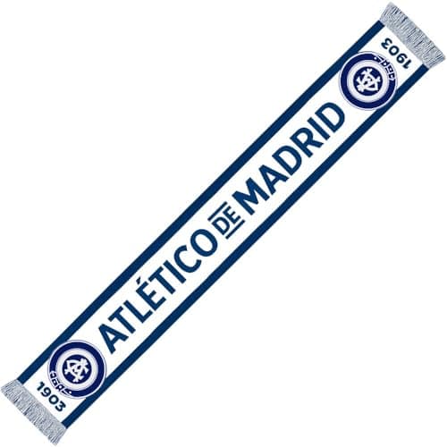 Image of Atletico de Madrid 1903 scarf with classic blue and white design, ideal to cheer the team and wear the colors rojiblanco with pride.