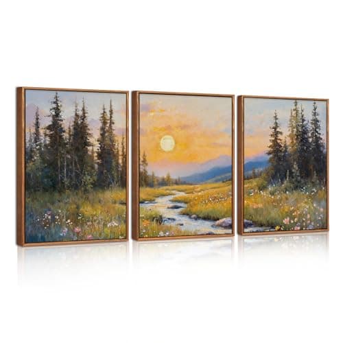Image of Celestdeco Large Mountain Wall Art Framed Abstract Forest Landscape Canvas Wall Decor Nature Scenery Wildflower botanical Decorations for Living room Bedroom 30x40cm