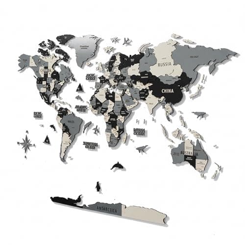 Image of Colorfull Worlds 3D Wooden World Map Wall Art | Unique Wall Decor with Pins for Travel Enthusiasts | Home and Office Wall Décor | Grey | Medium