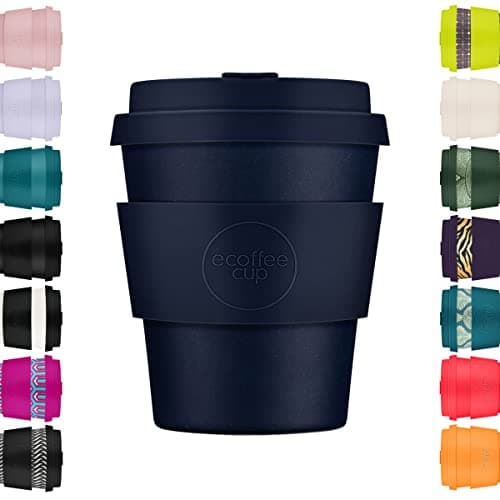 Image of Ecoffee Cup 8oz 240ml Reusable Eco-Friendly 100% Plant Based Coffee Cup with Silicone Lid & Sleeve - Melamine Free & Biodegradable Dishwasher/Microwave Safe Travel Mug, Dark Energy