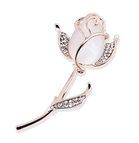 Image of Eillwin Elegant White Rose Crystal Brooch – Flower Pin with Opal Effect Stone for Women and Girls