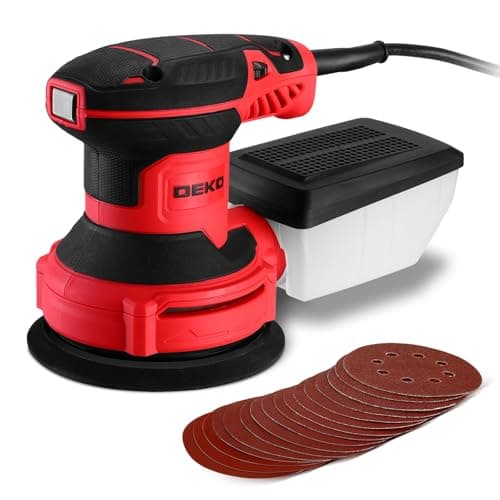 Image of DEKOPRO 300W Orbital Sander, 6 Speed, 14000RPM, 16 Pieces Sandpaper, 125 mm Sanding Pad, Dust Collector, for Wood and Steel Surfaces, Red