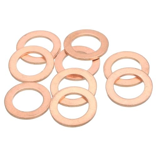 Image of sourcing map 9Pcs Flat Washer, M14 Copper Washers Copper Sealing Ring Crush Washer Kit Assortment, 14mm ID, 22mm OD, 1.5mm Thick for Bolts Screws Machinery Repair