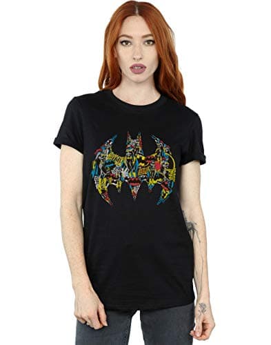 Image of DC Comics Women's Batman Batgirl Logo Collage Boyfriend Fit T-Shirt Black XXX-Large