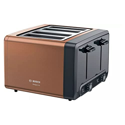 Image of Bosch DesignLine Plus TAT4P449GB 4 Slot Stainless Steel Toaster with variable controls - Copper