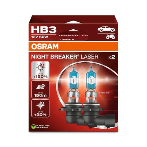 Image of OSRAM NIGHT BREAKER LASER HB3, +150% more brightness, halogen headlight lamp, 9005NL-2HB, 12V, Hanging folding box (2 lamps), white