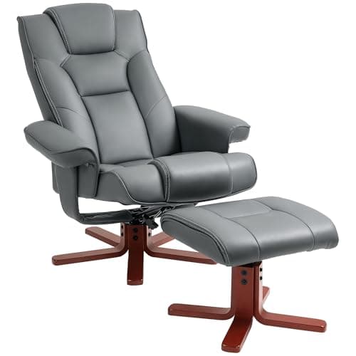 Image of HOMCOM Recliner Chair with Footstool, PU Leather Upholstered Armchair with Adjustable Backrest, Leisure Lounge Chair for Living Room, Bedroom, Grey