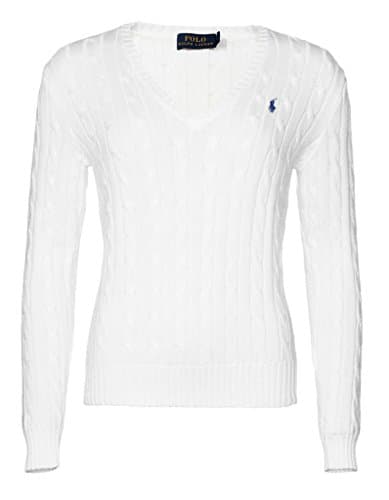 Image of Ralph Lauren Women's V-Neck Cable Knit Jumper Various Colours (Medium, White)