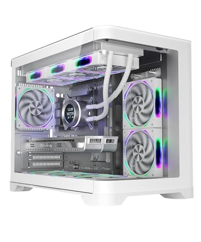 Image of 1st Player UV6 ARGB Micro ATX White PC Gaming Case - Dual Chamber, Curved Panoramic Tempered Glass - 3 x 120mm ARGB Fans Pre-installed