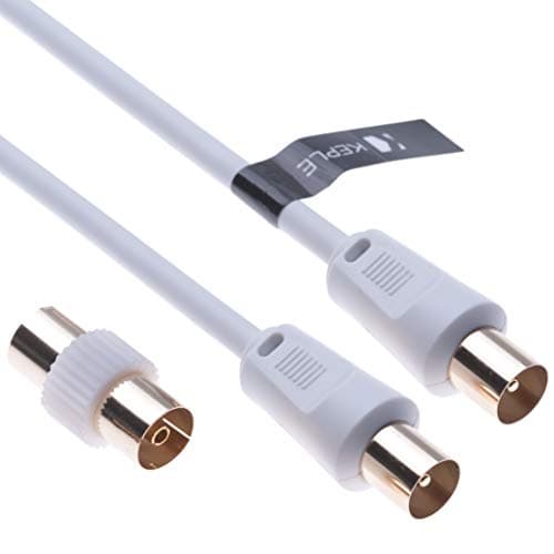 Image of Keple TV Aerial Ariel Cable Coaxial Extension Lead Freesat Recorder Male to Male Plug with Female Adapter Coupler for TV DVD VCR SKY Virgin, BT, TV Box, Satellite Antenna Splitter White 10m