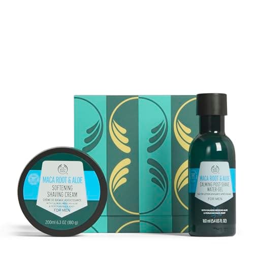 Image of The Body Shop Shave Duo Gift Set, Maca Root & Aloe Shaving Cream 200ml, Post-Shave Gel 160ml, Men’s Grooming Set, Smooth Shave, Soothing Care, Hydrating, Vegan Skincare Gift
