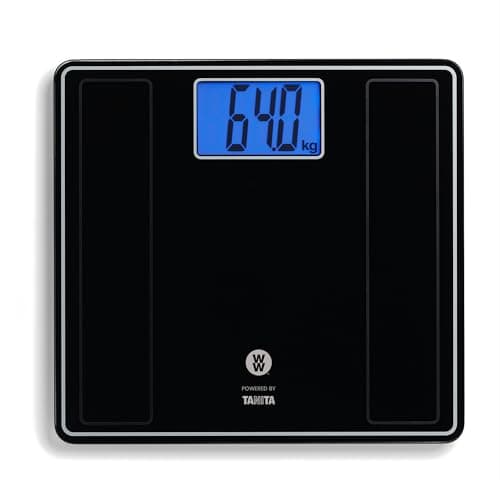 Image of WeightWatchers by Tanita HD-382WW Digital Bathroom Scales for Body Weight | Ultra Slim Black Glass Weighing Scale with XL Backlit Display | 150 kg Capacity | Precision Smart Scale
