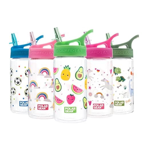 Image of Polar Gear Kids Water Bottles with Straw - 400ml BPA Free Toddler Water Bottle With Straw - 100% Leakproof Kids Water Bottle with Carry Handle - School Water Bottle - Fruit, Green