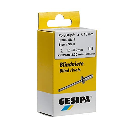 Image of Gesipa 1464883 "PolyGrip" Steel Blind Rivets, Silver, 4 x 13 mm, Set of 50 Piece