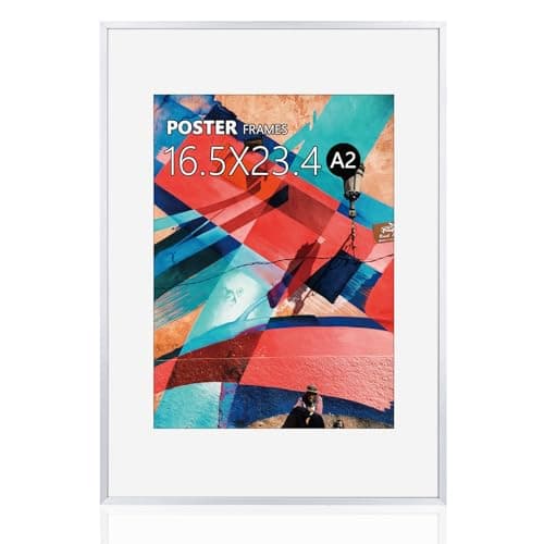 Image of A2 Poster Frame,16.5x23.4 White Thin Aluminum Picture Frames with Polished Plexiglass,Easy to Hang,Display Picture A2 without Mat or A3 with Mat for Wall Mounting Horizontally and Vertically