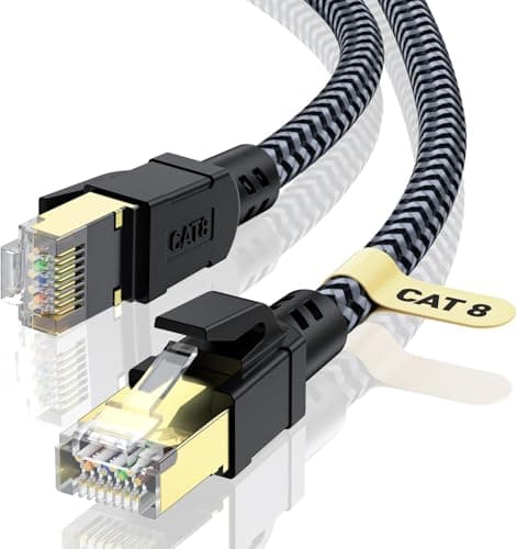 Image of CABNEER Cat 8 Ethernet Cable 1M, High-Speed Gigabit Braided RJ45 LAN Patch Cord, 40Gbps 2000Mhz, Lan Network Cable Compatible for Modem, Router, Faster than Cat7