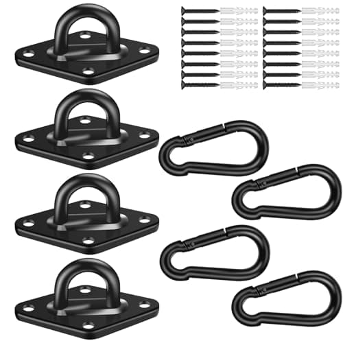 Image of Hammock Hooks 4 Pack, Heavy Duty Hammock Hanging Kit, M8 Pad Eye Hanging Hooks for Porch Swing, 2000Lbs Holding Capacitym,Black