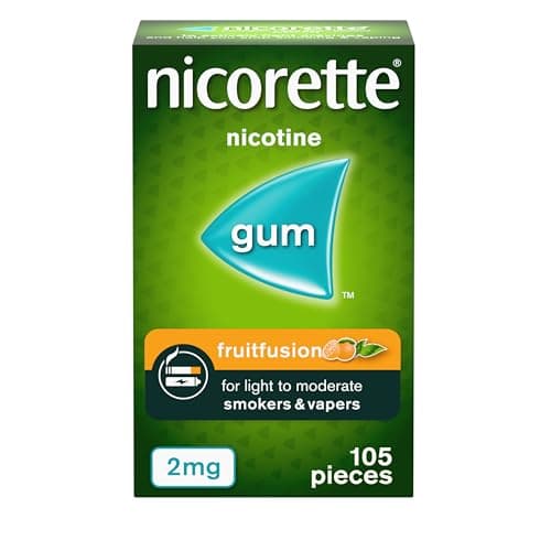 Image of Nicorette Fruitfusion 2mg Gum (105 Pieces), Discreet Stop Smoking and Stop Vaping Aid, Helps Tackle Cravings and Withdrawal Symptoms, Nicotine Gum with Pleasant Fruit Flavour (Quit Smoking or Vaping)