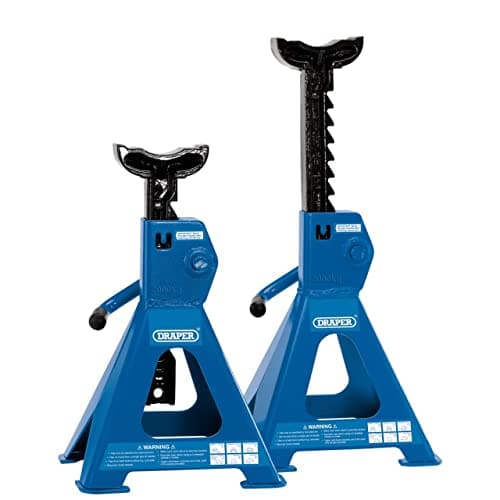 Image of Draper 30878 Ratcheting Axle Stand, 2 Tonne Capacity, 36mm x 85mm Saddle, Pair