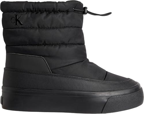 Image of Calvin Klein Women’s Nylon Mix Flatform Ankle Snow Boots, Black (Triple Black), 4
