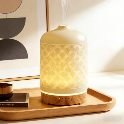 Image of Essential Oil Diffuser Electric Aromatherapy Oil Diffuser 200ml White Ceramic Aroma Diffusers with Auto Shut-Off, 7 LED Night Lights & Ultrasonic Quiet Operation for Home Office Sleep