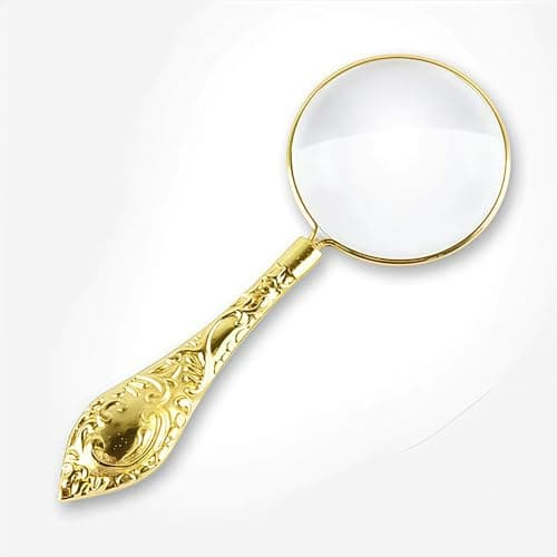 Image of Vintage Style Gold Floral Handle Magnifying Glass,QIANSSE Handheld Magnifier for Reading Books Maps Antiques Small Pocket Magnifier for Hobbies