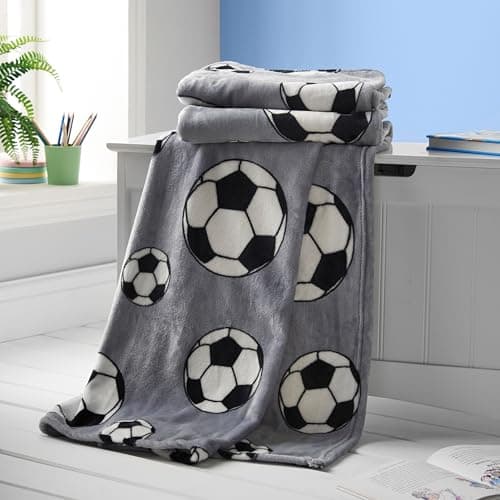 Image of Catherine Lansfield Kids Cosy Football Fleece 120x150cm Blanket Throw Grey