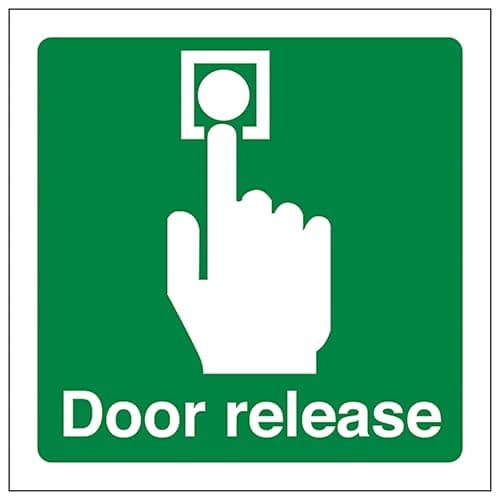 Image of V Safety Door Release - Square 100 x 100 mm - 2mm Super-Tough Rigid Plastic Safety Sign