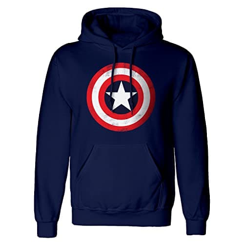 Image of Marvel Comics Captain America Shield Distressed Adults Black Hoodie - Medium