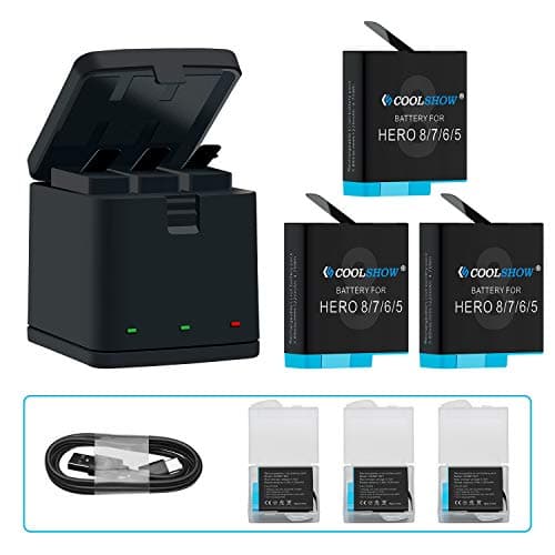 Image of COOLSHOW Hero 8 Battery 1220mAh (3 Packs) and Triple Charger Compatible with GoPro HERO8, HERO7, HERO6, HERO5, Hero (2018)