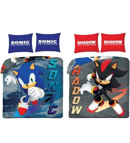 Image of Halantex Sonic the Hedgehog Double Duvet Cover Set – Reversible Super Soft Microfibre Bedding for Kids | Sonic & Shadow Design | Official Gaming Bedroom Decor (Double)