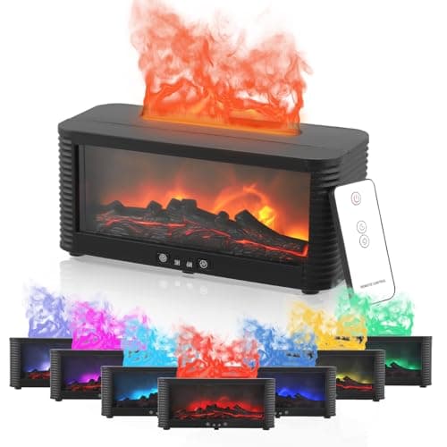 Image of Aromatherapy Diffuser with LED Fireplace, Flame Aromatherapy Diffuser with 7 Colour Lighting Flame Effects, 250ml Humidifier with Remote Control, Timable, Auto Shut-Off without Water, For Home, Office