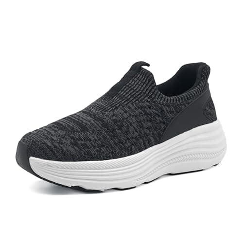 Image of sharllen Slip On Trainers Womens Mens Breathable Mesh Hand-Free Running Shoes Arch Support Lightweight Sports Gym Sneakers Walking Tennis Casual Shoes(Black Grey 37)