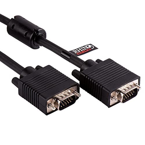 Image of rhinocables VGA Cable 15-Pin Male to Male | Shielded SVGA Monitor Cable | UL2919 Approved 28AWG | Durable 75Ω Impedance Design | Secure PC to Monitor Connection | Multiple Lengths (50cm)