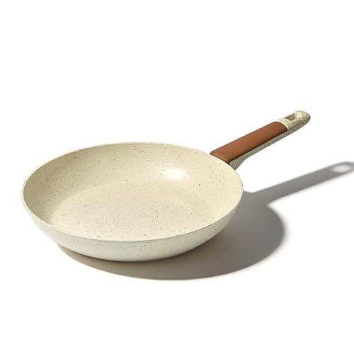 Image of MSMK 28cm Cream Ceramic Non-Stick Frying Pan, Non Stick Frying Pan for All Hobs, Induction Hob Compatible, PTFE PFOA PFAS Free, Heat-Resistant Handle, Extra Tough Coating White Pan