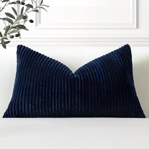Image of Artscope Cozy Striped Corduroy Cushion Cover 30x50cm Super Soft Decorative Oblong Throw Pillow Covers Case for Sofa Couch Bedroom Car Decor 12 x 20 Inches, Navy Blue