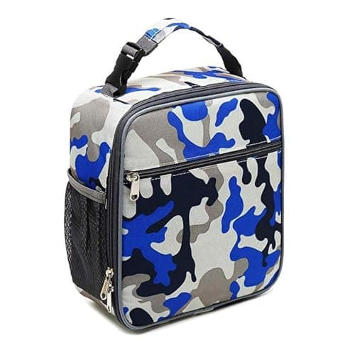 Image of OrgeMaan Insulated Lunch Bag Portable Leakproof Lunch Box for Boys Girls Women Men Kids Adults to School Office Durable Cooler Bag with Side Mesh Pocket for Outdoor Picnic Camping (Camo Blue)