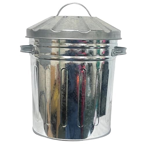 Image of Easy Shopping Small 15 Litre 15L Round Shape Glavnised Metal Bin Recycle Rubbish Waste Dustbin Bin with Lid